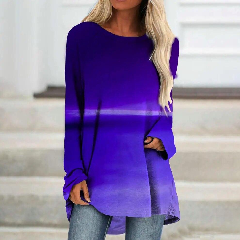 

2022 Новая женская футболка, повседневная футболка с рисунком, с длинным рукавом, осенне-зимние топы с круглым вырезом, свободный пуловер с абстрактным принтом