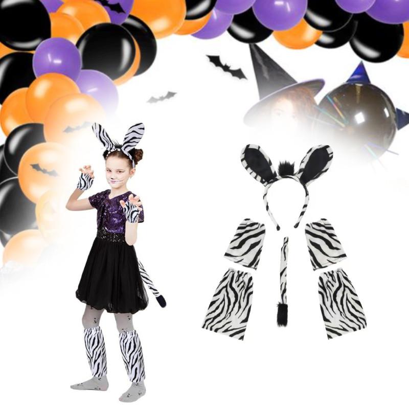 Festive Zebra Animal Headband Set With Cute Ears Gloves Tail For Kids Party Celebrations