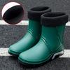 Fashion Men Rain Boots Mid-Calf Length Non-slip Waterproof Rain Boots Car Washing Fishing Leisure Work Rubber Shoes with Cotton