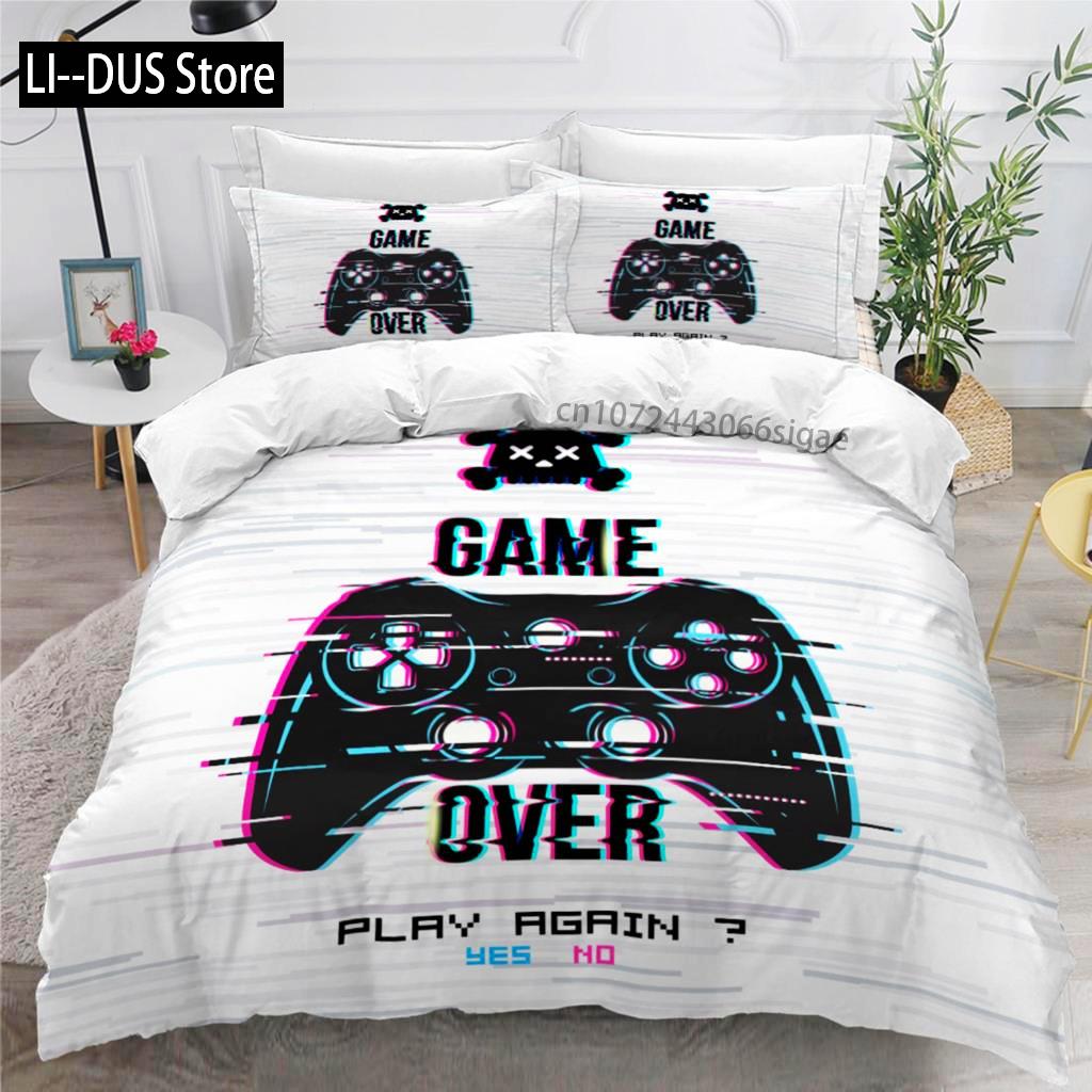 Spelarduvetäcke Set För Pojkar Spelbäddset För Tonåringar Videospel Täckesöverdrag Playstation King Size 2/3 delar Påslakan