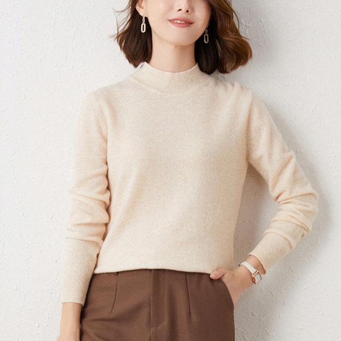 2024 Autumn/Winter Loose Plus Size Women's Knit Sweater with Half-High Collar