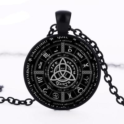 Necklace Pentagram Pendant Round Photo Wiccan Jewelry Glass Cabochon Necklace