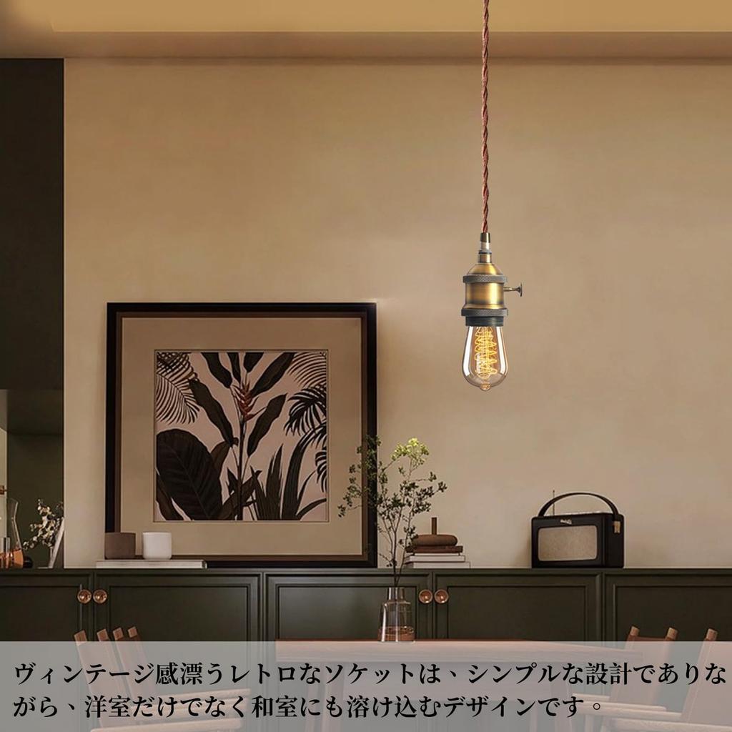 Okuchodo Single-Light Pendant Light, Bare Bulb, Brass Color, Antique Finish, Hanging Type, Brown Cord, for Lighting Rail, LED Compatible