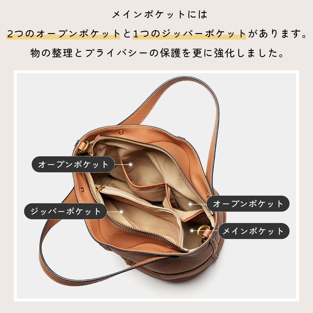 MFFOR Premium Genuine Large Stylish and Perfect for or Shoulder Bags Women's 2-Way Handbag, Leather, Capacity, Stylish, Commuting, Crossbody, (Brown)