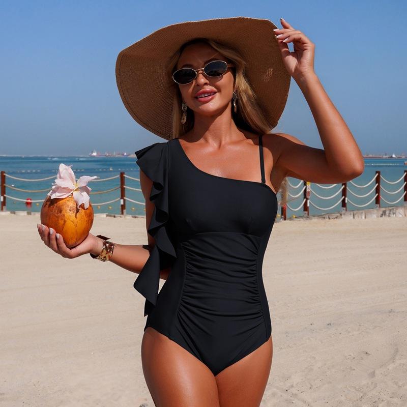 Maillot de bain une épaule modèle nouveau maillot de bain une pièce pour femme nylon maillot de bain prêt à porter