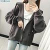 Wnodruke Lightweight Casual Hoodie with Loose and WN050 Dark Women's Buttons, Fit, Spring, Autumn, Winter, (JP, Alphabet, XL, Gray)