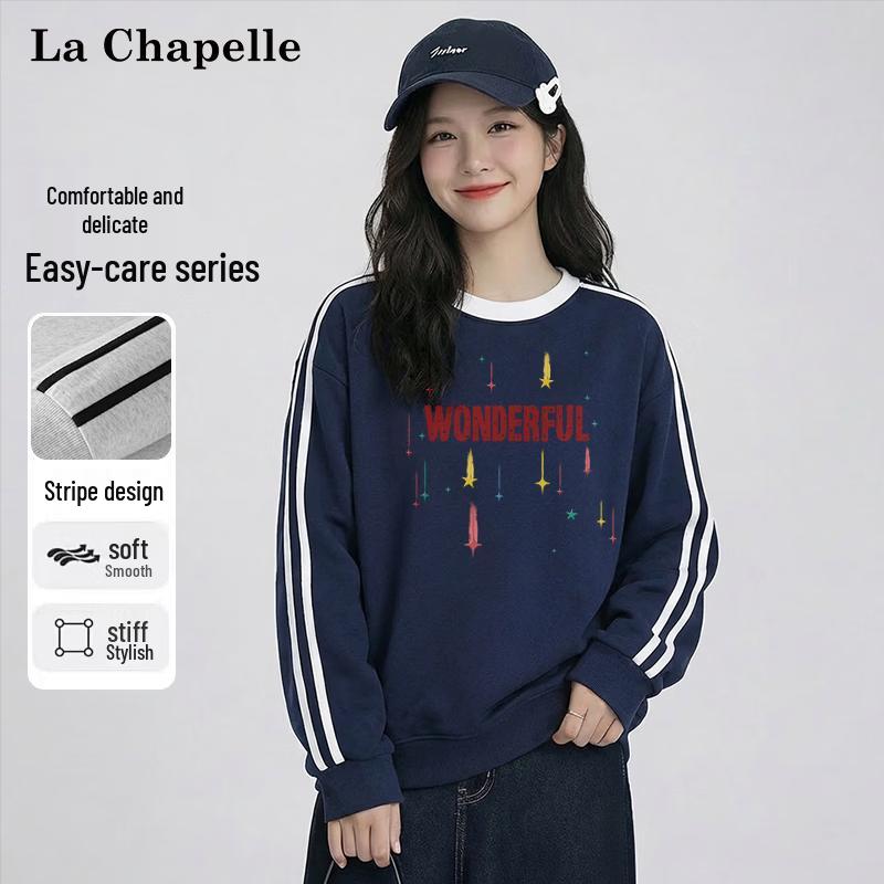 La Chapelle Women s American Retro Loose Fit Round Neck Sweatshirt 2XL