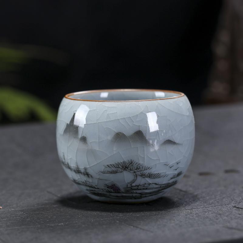 Boutique Ru Kiln Ceramic Teacup Hand Painted Flowers Meditation Cup Travel Tea Bowl Tie Guanyin Pu'er Master Cup Tea set Gifts