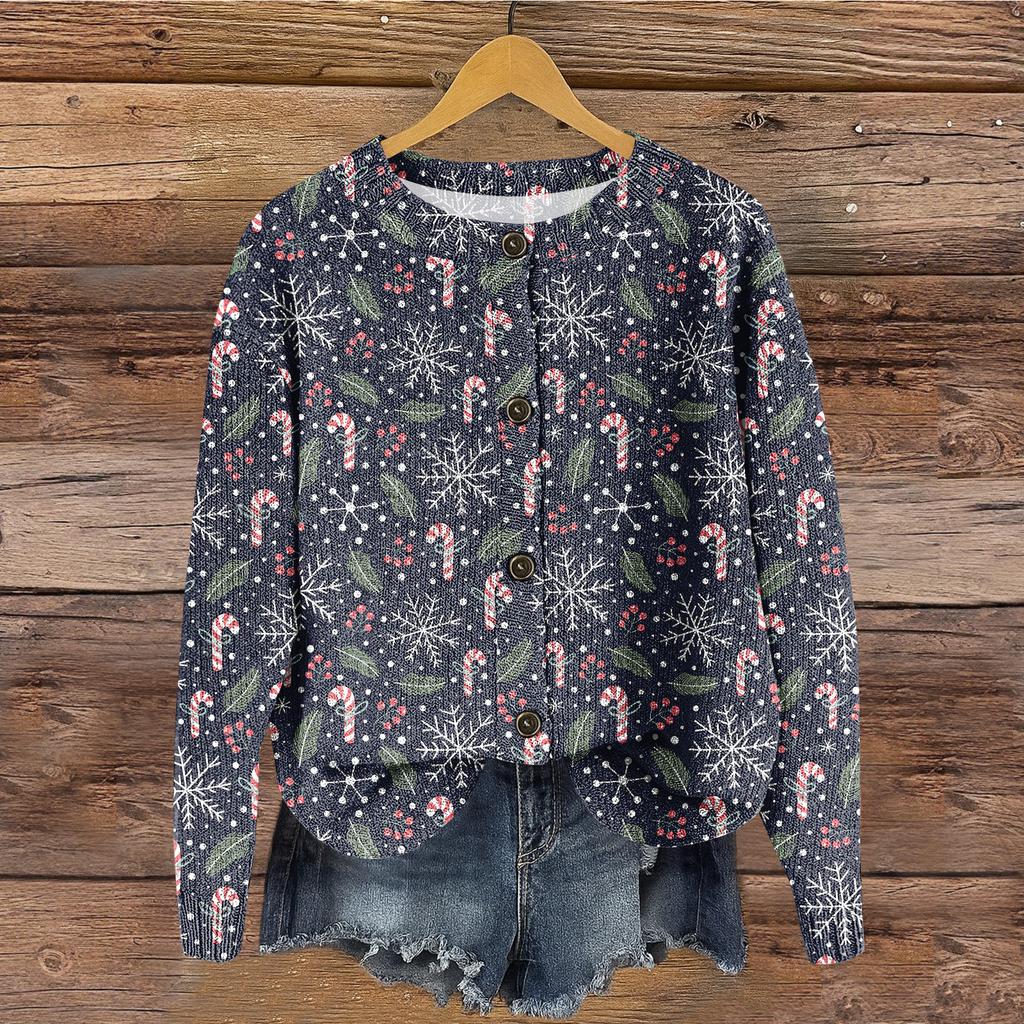 Women's Round Neck Top Printing Thickened Plush Cashmere Warm Long Top