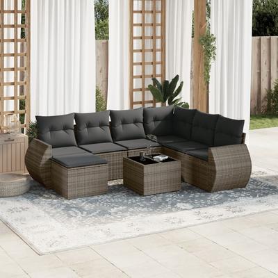 Vidaxl 8-Cz. Garden Furniture Set With Cushions, Grey, Poly Rattan