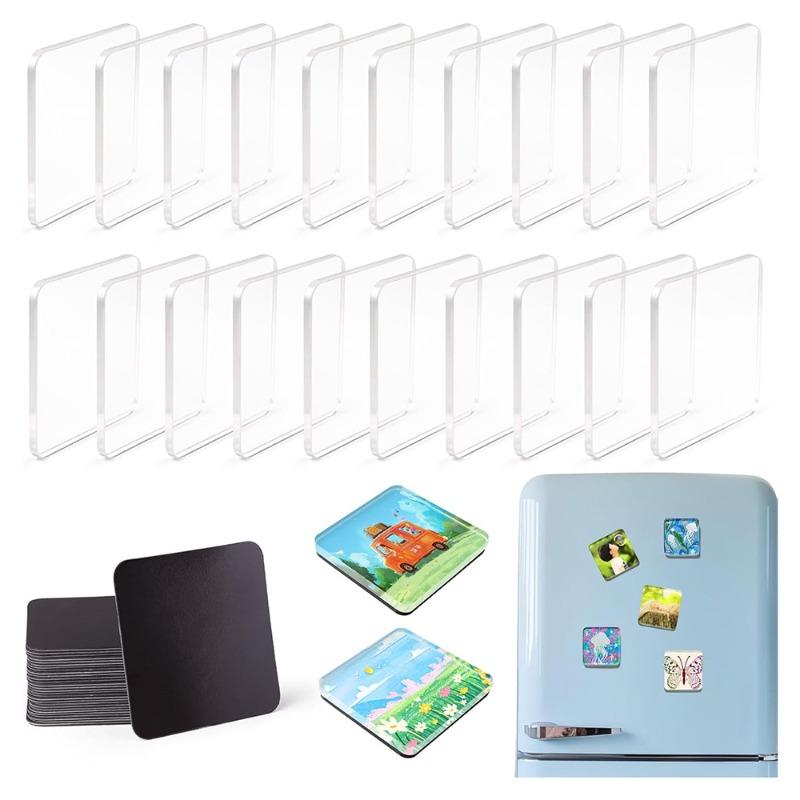 Fridge Magnet Set Acrylic Square Refrigerator Magnet with Adhesive Backing DIY Fridge Magnets Round for Office Kitchen