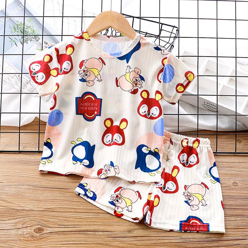 Kids' Ice Silk Short Sleeve Pajama Set - Thin, Airy Two-Piece for Boys & Girls