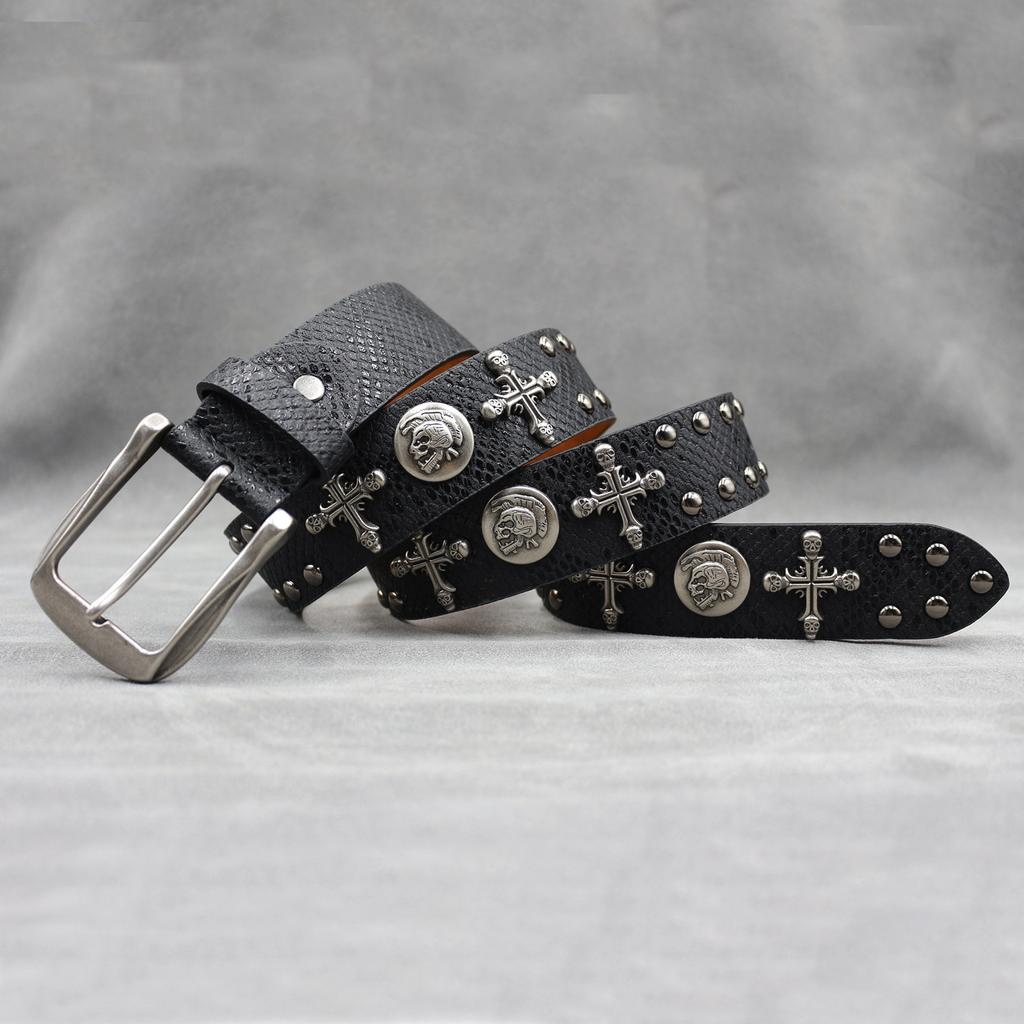 7-Color Original Cross Skull Rivet Belt Punk Men'S Belt Women'S Snake Pattern Decorative Belt