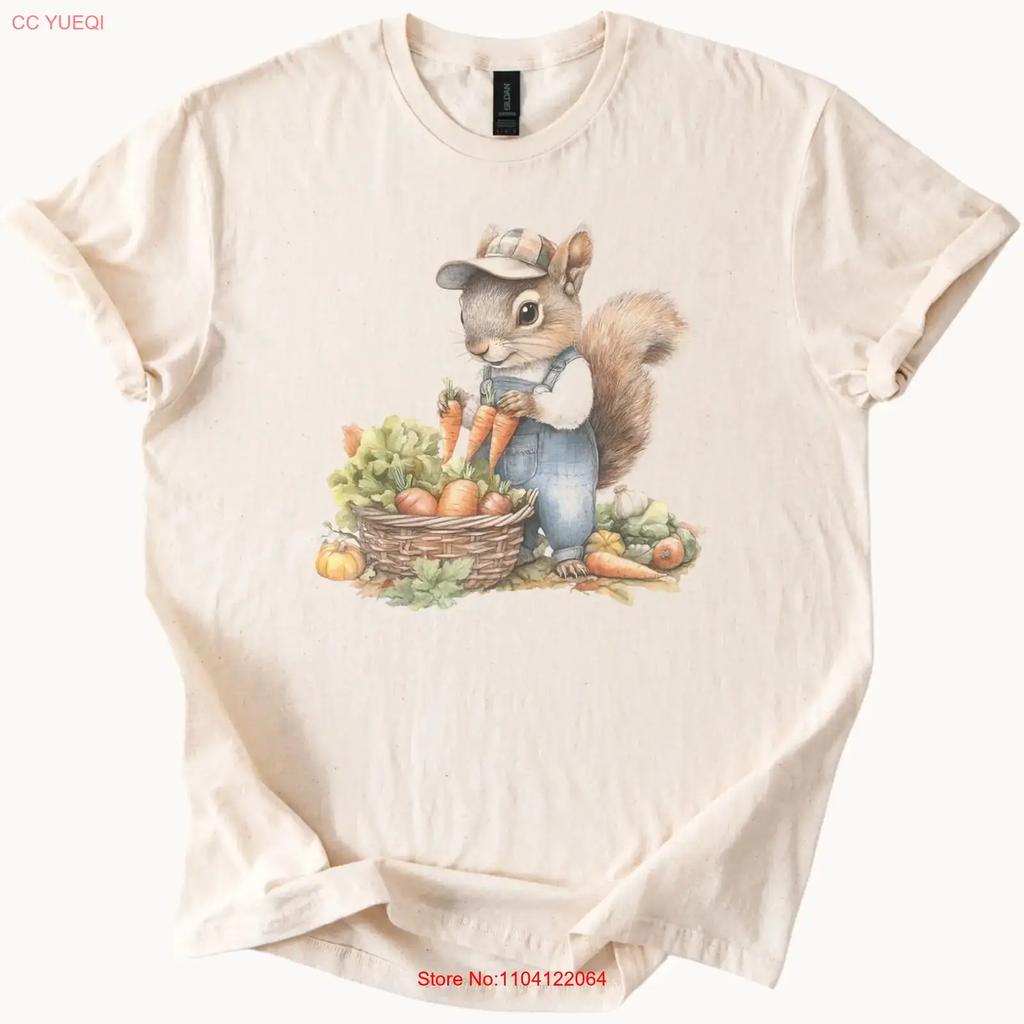 Squirrel Farmer T Shirt Cute Animal With Basket Of Carrots Garden Vintage Stretched Graphic Soft Comfortable Unisex