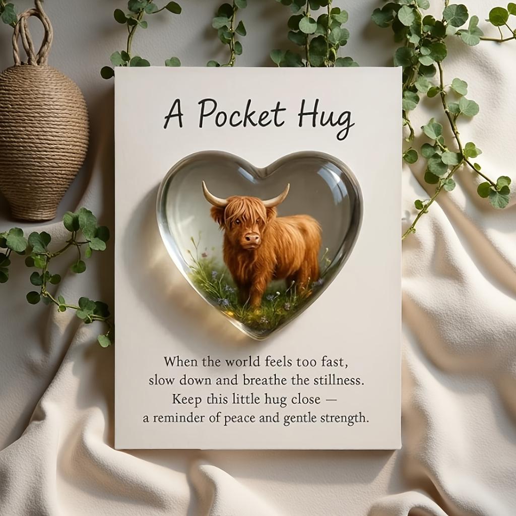 1pc Pocket Hug Highland Cow Keepsake Encouragement Card Heart Highland Cow Kindness Postcards Inspirational Kindness Cards Gifts