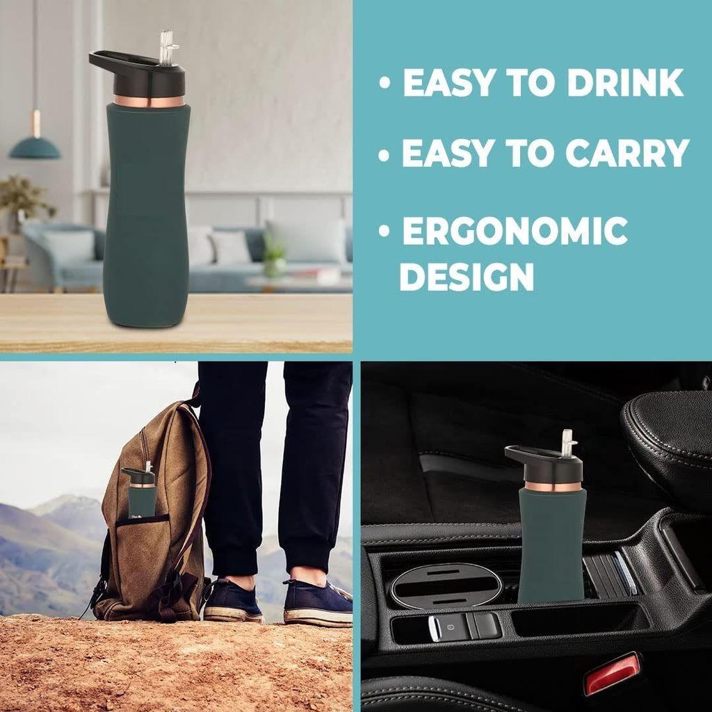 Copper Water Bottle with Sipper (700ml) | 100% Pure Copper Bottle |Boosts Immunity & Improves Health| With Anti Oxidant Properties | Teal