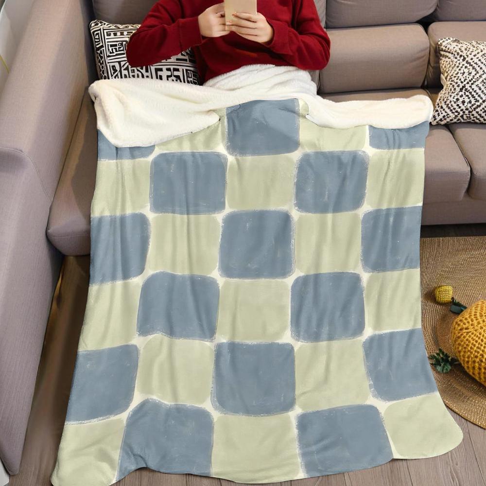 Dusty Blue Checkerboard Flannel Blanket Warm Soft Halloween Christmas Couch Warm Cozy Decorative Decor Gift for All Season
