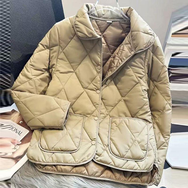 2025 New Spring & Fall Fashion Diamond Pattern Cotton-Padded Slim Jacket for Middle-Aged & Young Adults - Lightweight Short Outerwear
