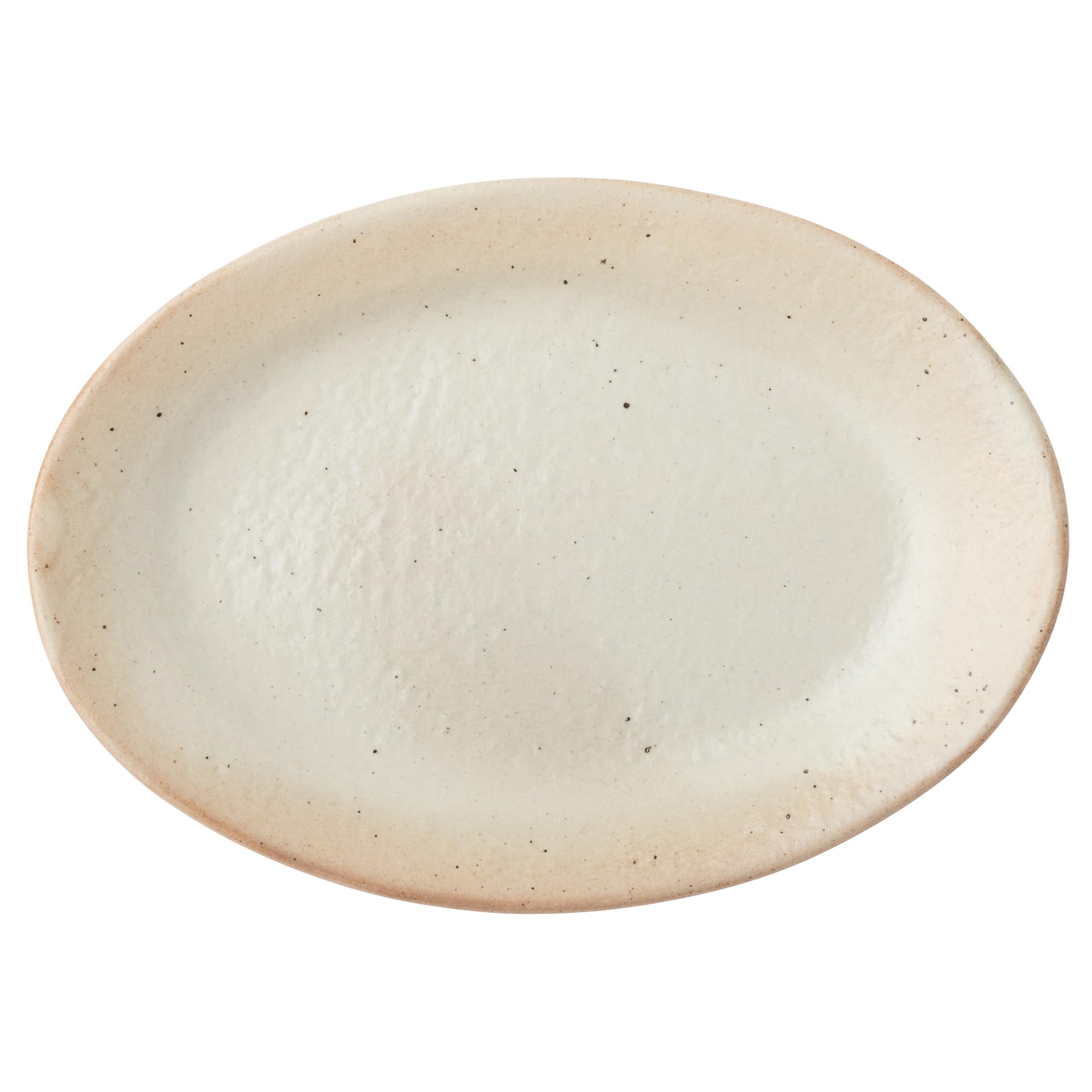 

Marui Seito Shigaraki Ware Hechimon Plate, Oval, Approximately 21cm Long, Powdered Kiln-Change Finish, Ivory, MR-3-4103