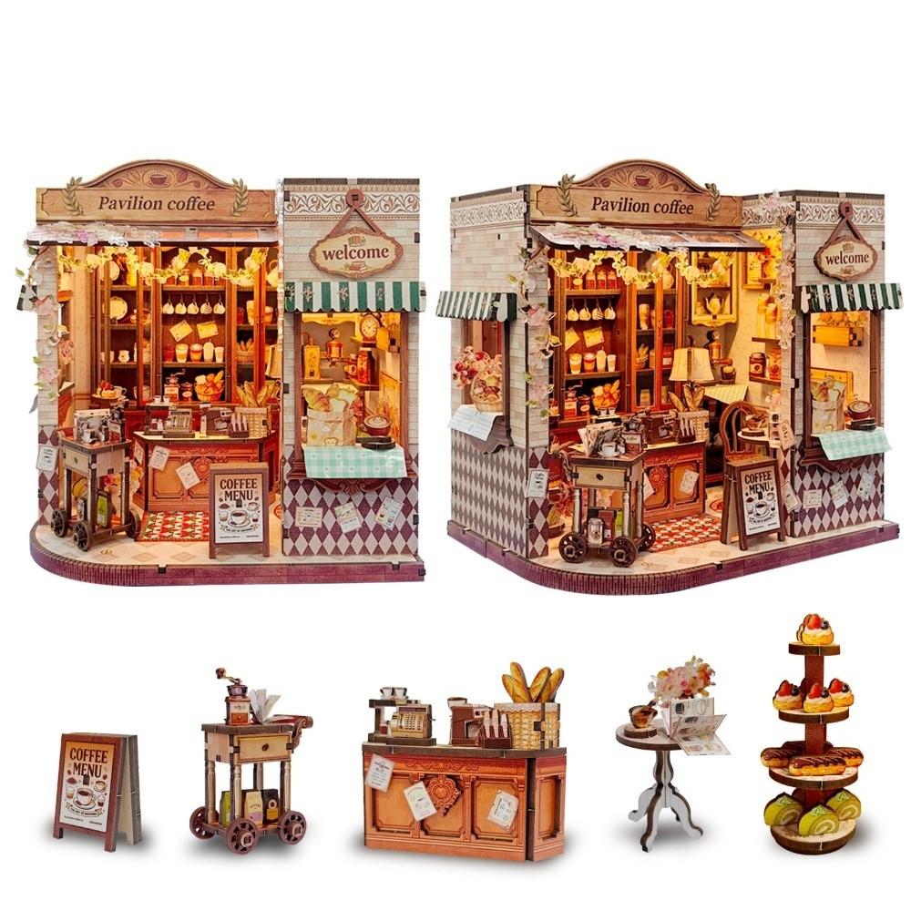 DIY Mini Dollhouse Kit LED Light 3D Puzzle Building Model Craft Wooden Miniature House Adult