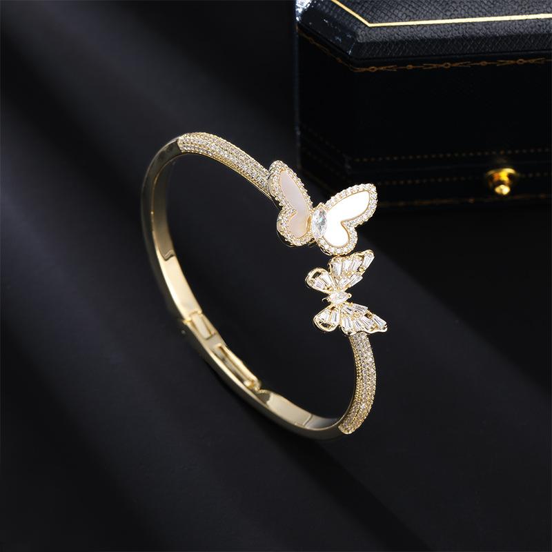 

Высококачественный браслет из натурального рябчика с бабочкой, инкрустированный цирконием, легкий, роскошный, модный, универсальный, женский, нишевый, открытый, ювелирный
