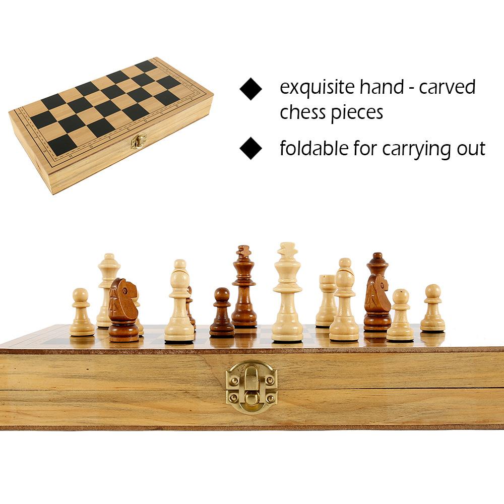 Wooden Chess Set Folding Chess Board Game Set Portable Travel Chess Checkers Suit Beginner Chess Set Educational Toy for Kids