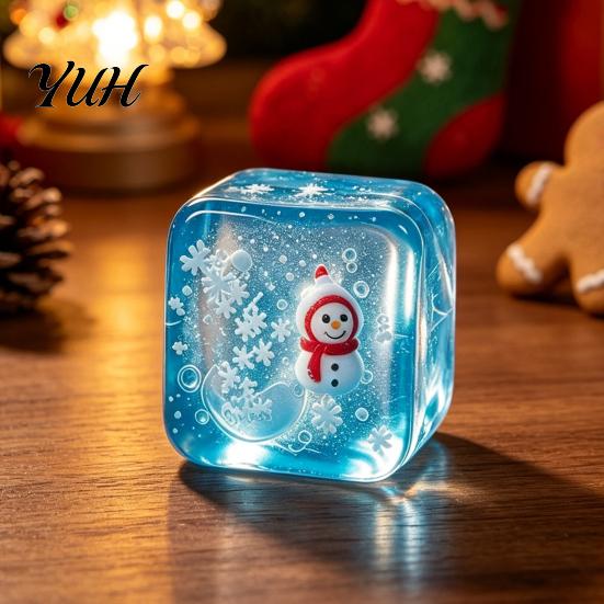Holiday Stocking Stuffers Christmas Clear Cube Squeeze Toy, Santa Claus Stress for Sensory Toy Anxiety Reduction, Hand Relaxation Ball Xmas Gift Cubes