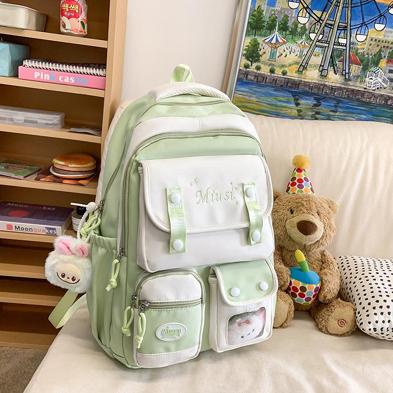 

Soft sister small fresh schoolbag Korean college style backpack multi-compartment design sense female junior high school student backpack female single bag зелений