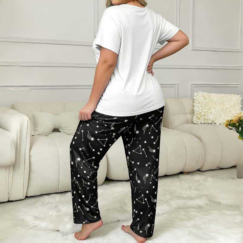 European And American Style Casual Large Size Home Clothes Loose Round Neck Short-sleeved Trousers Women's Pajamas Set