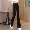 **Women's High Waist Black Micro Flare Pants - Slimming, Petite, Elastic, Stretch, Summer Style for the Middle East**