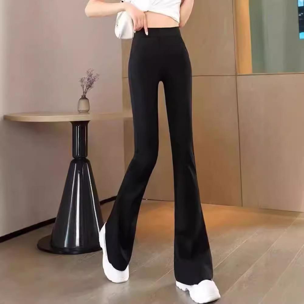 **Women's High Waist Black Micro Flare Pants - Slimming, Petite, Elastic, Stretch, Summer Style for the Middle East**
