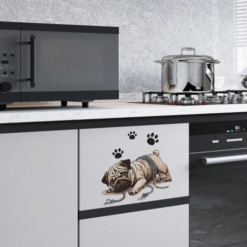 Naughty Puppy Wall Stickers Bathroom Cabinet Bedside Table Restaurant Refrigerator Decoration Self-adhesive Sticker