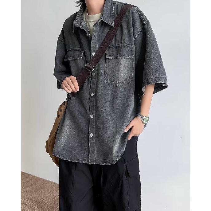 Summer Clothing Men'S Retro Casual Shirt Student Loose Niche Design Fun New Men'S Top For Outdoor Wear