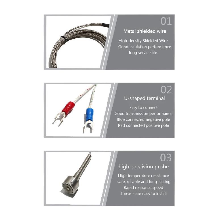 SNDHEATER Magnetic Adsorption Type K Thermocouple PT100 1M 2M 3M Wire Stainless Steel Hammer Temperature Test Probe with Plug