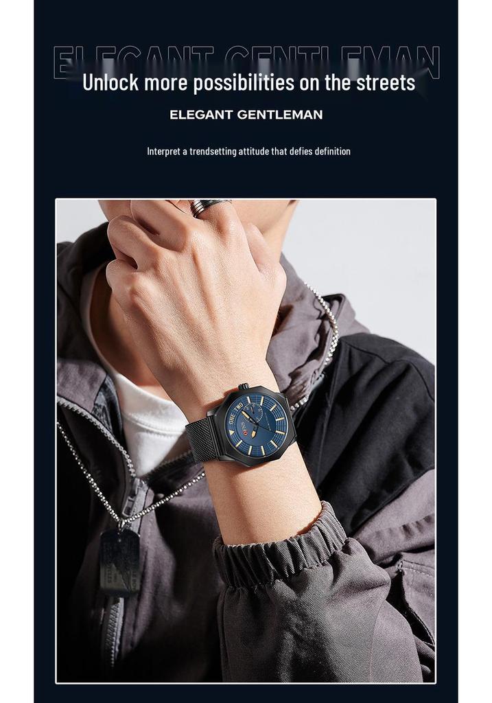 OFNS Octagonal Men's Quartz Wristwatch: Simple Bar Index, Date Display, Waterproof, Business Style, Douyin Inspired.