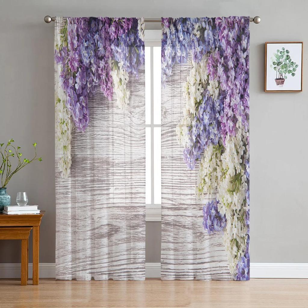 White Phalaenopsis Flower Sheer Curtains for Living Room Decoration Tulle Voile Organza Window Curtains for Kitchen Bedroom