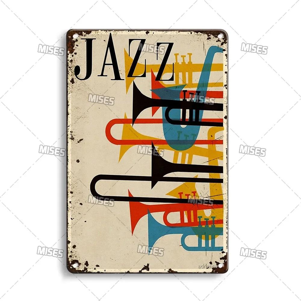 MISES JAZZ Metal Poster Vintage Metal Tin Sign Decorative Plate Metal Sign Music Metal Plaque Home Bar Studio Industrial Decor