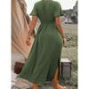 American Shiying Summer New Arrival V-neck plus Size Dress Women 2025 Fashion High Waist Pleated Split Dress
