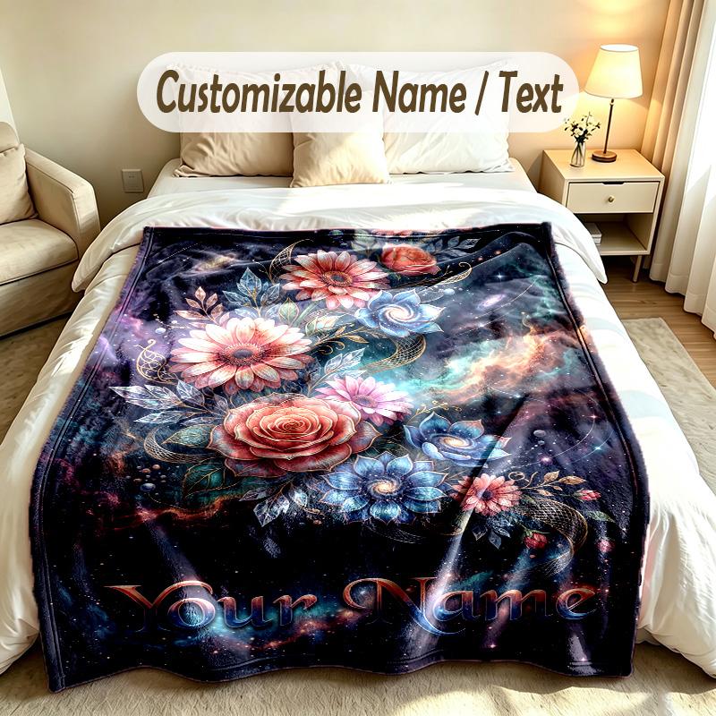 Floral Theme Custom Blanket Personalized Name & Text Customized Soft Warm Throw Blanket Home Decor