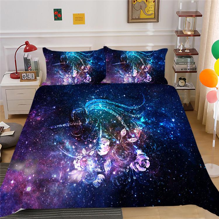 Shopify Starry Sky Animal Digital Printing Quilt Cover Pillowcase Three-Piece Set Polyester