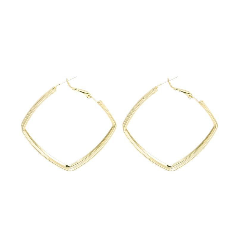 Silver Needle Double Layer Geometric Hoop & Square Ear Cuffs - Versatile European & American Fashion Rhombus Earrings
