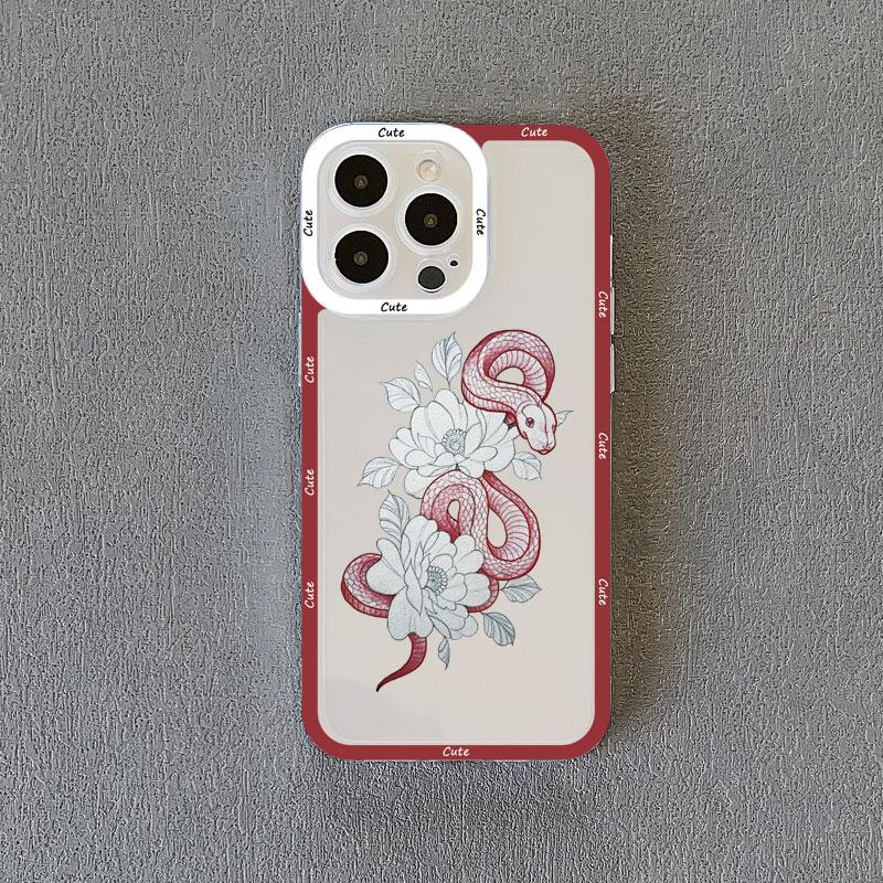 

Rose Floral Snake Clear Phone Case For IPhone 11 14 Pro Max 13 12 Pro Max X XR XS SE2 14 8 7 Plus Transparent Back Cover Fundas iphone12 pro max