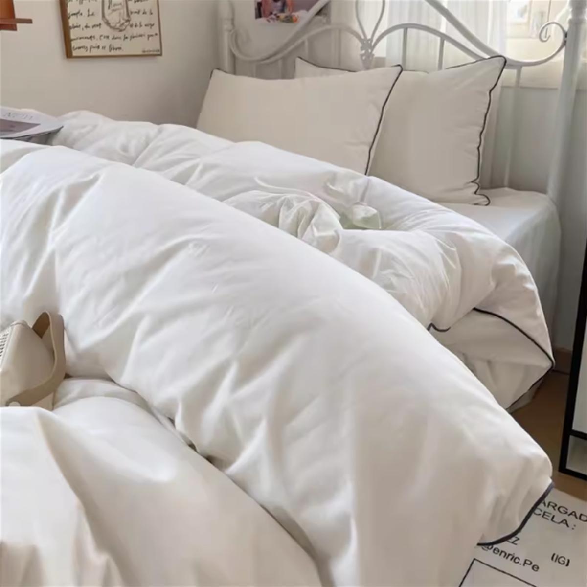 

Cute White Bedding Set Soft Home Textile Queen King Size Flat Bed Sheet Polyester Quilt Cover Pillowcase Kawaii Duvet Cover Flat Bed Sheet&Twin150x200 3pcs