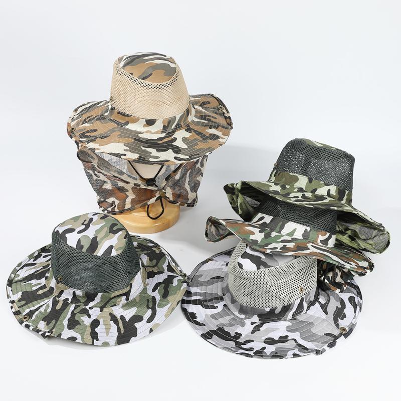 Outdoor Fishing Hat Wide Brim Man Breathable Mesh Fishing Cap Beach Hats Camouflage Sun Uv Protection Shade Hat