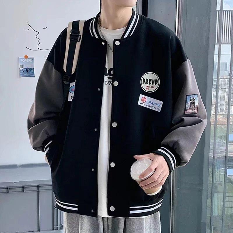 Baseball Jacket Men's Spring and Autumn Jacket Black Loose Jacket
