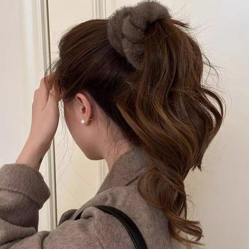 Winter Soft Hair Scrunchies For Women Plush Elastic Hair Band Multicolor Rubber Bands Ponytail Holder Headband Hair Accessories