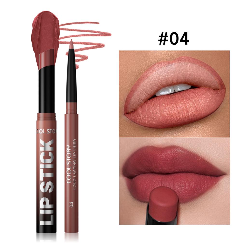 Waterproof Lasting Matte Velvet Lip Gloss Lip Liner Set 2pcs/set Lipliner Pen and Lip Gloss Combination Set Lips Contour Makeup