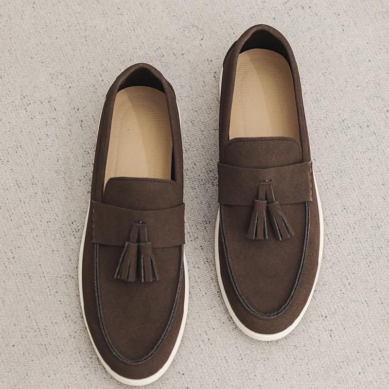 Men's Shoes 2025 New Model, Liu Su Le Fu Shoes, Men's Suede Lightweight Breathable Flat Shoes, Fashionable Casual Flat Shoes