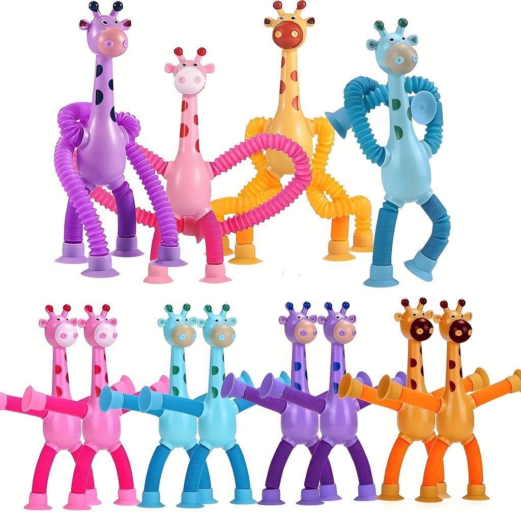 4-Pack Magic Stretchy Giraffe Toys | Suction Cup Sensory Fidgets for Kids | Party Favors & Classroom Prizes for All Seasons