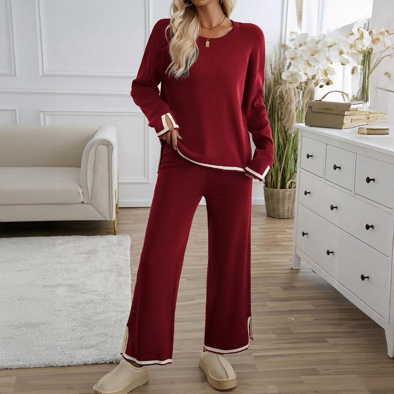 Lässiger und schlichter Stil Durchgehende Hose Einfarbiger Langarm-Damenanzug für Frühling und Sommer